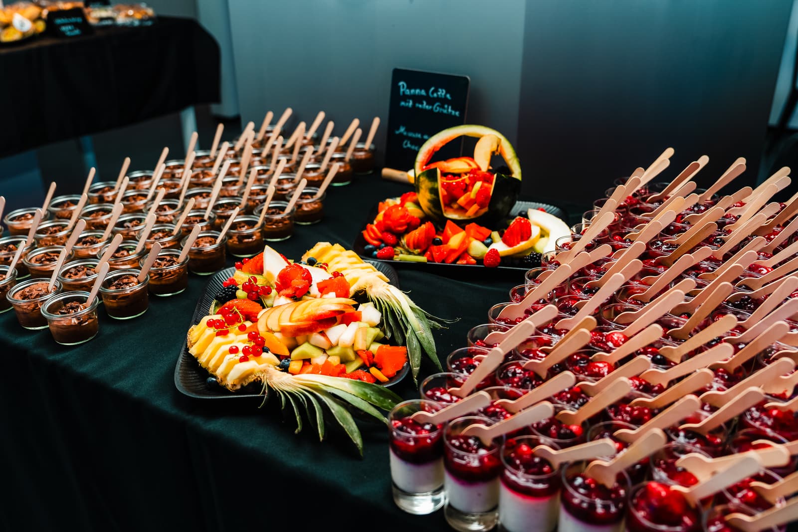 An elegant dessert and fruit buffet