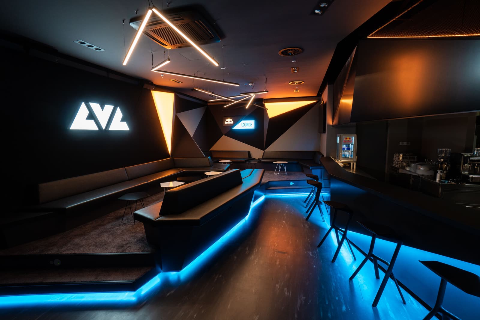 The VIP lounge with the LVL sign and seating area